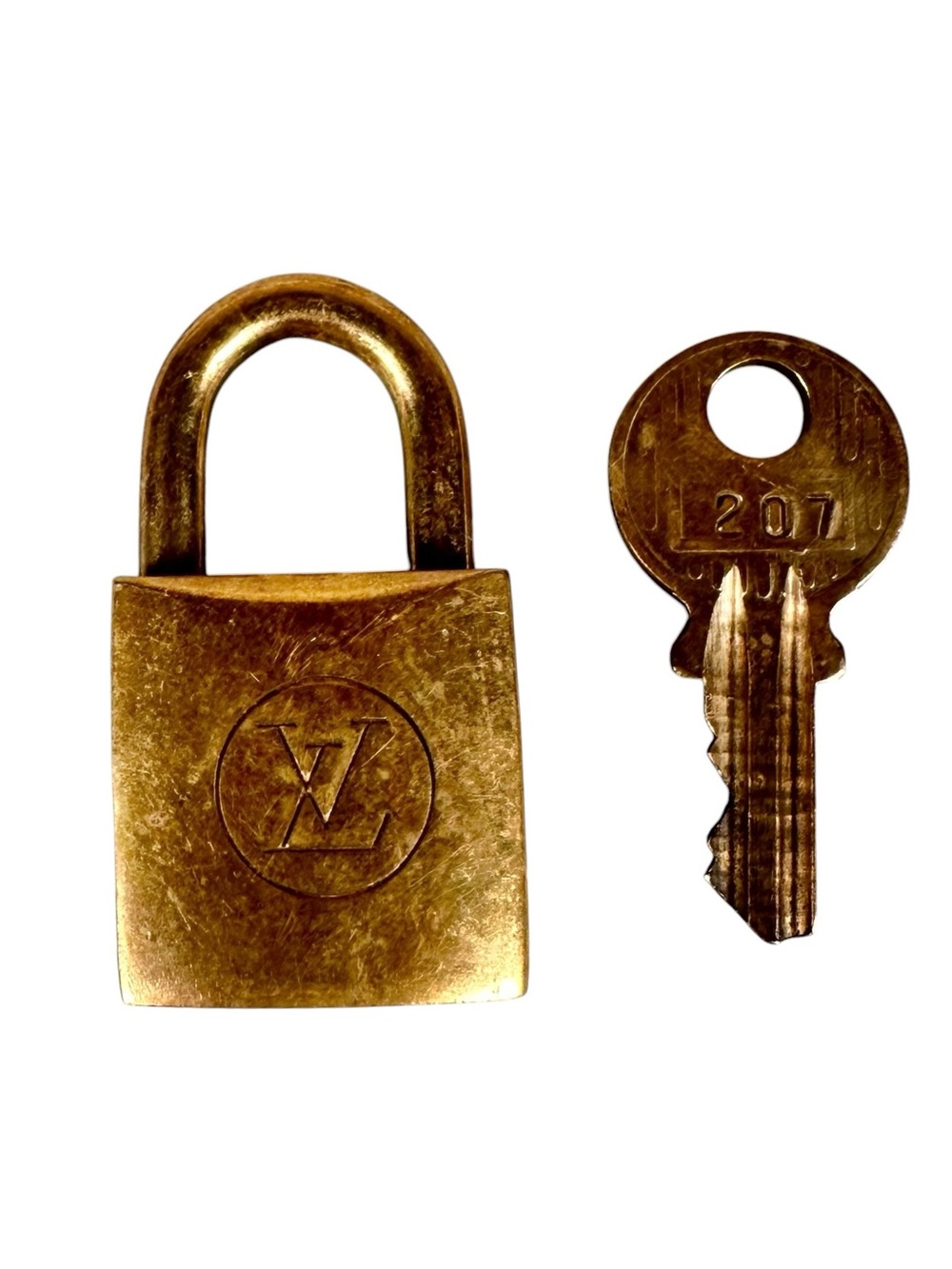 LOUIS VUITTON Brass Padlock + Key Set #207